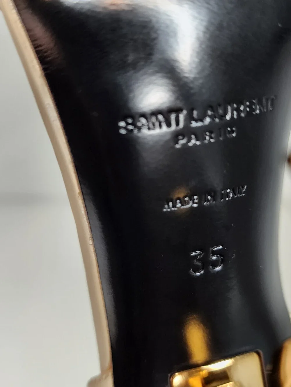 Saint Laurent Opyum 110 Leather Logo-Heel Sandals In Beige Size 35 - Picture 8 of 10